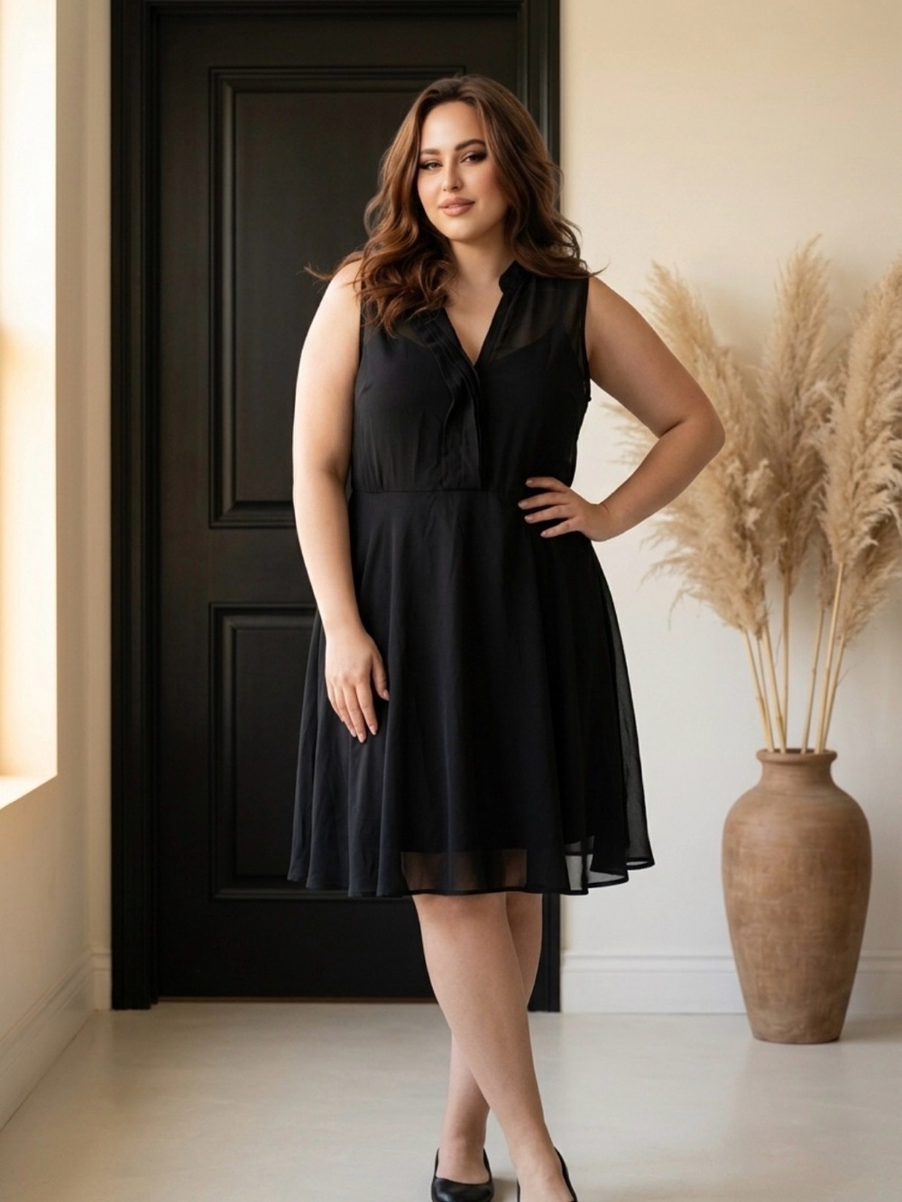 Senobia Classic Sleeveless Black A-Line Dress - Elegant Everyday Style